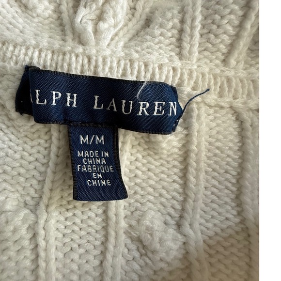 Ralph Lauren Womens Cable-Knit 100% Cotton White Full-Zip Hoodie Size M Classic - Picture 5 of 9